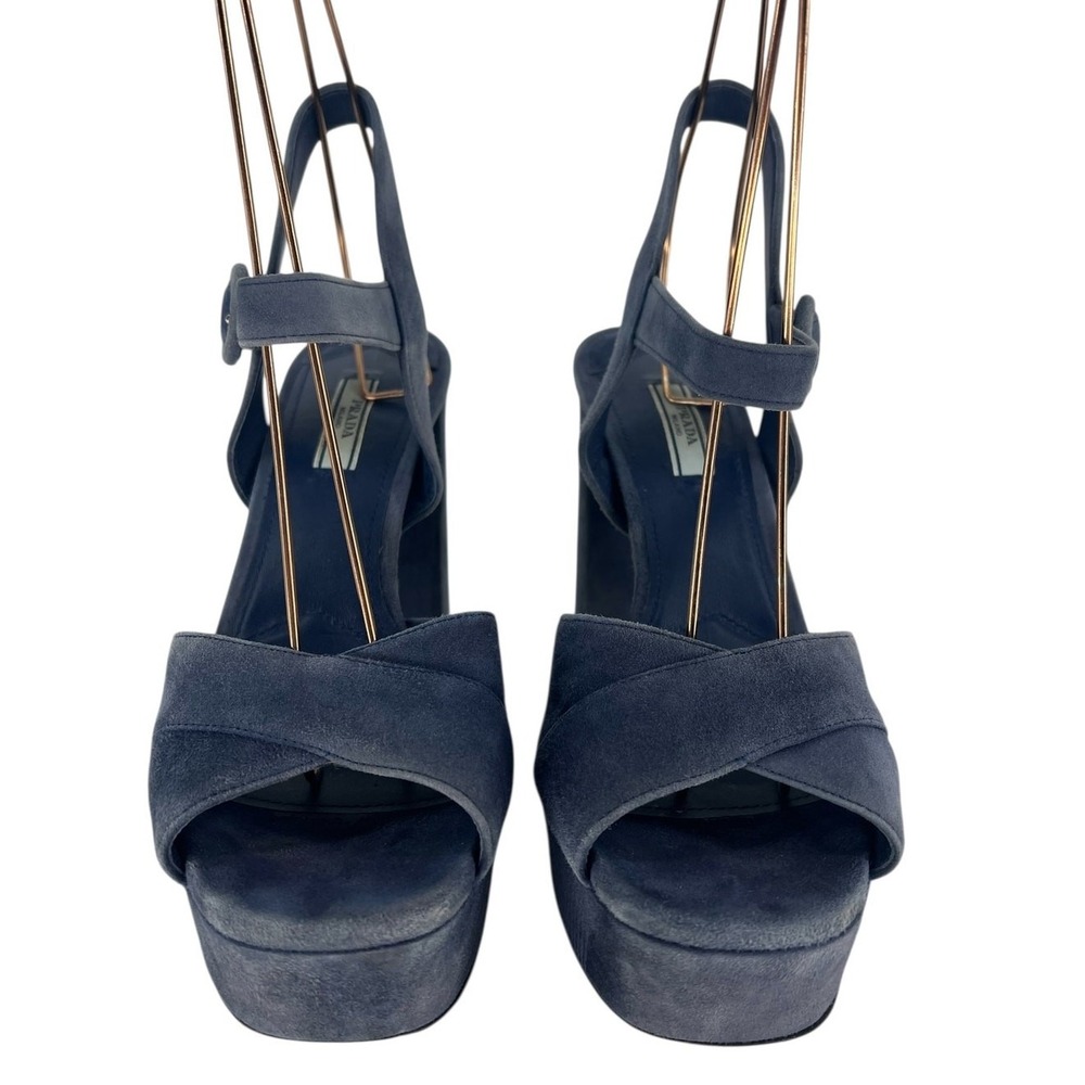Prada Suede Crisscross Platform Sandals in Blue Size 40.5 - Picture 9 of 16
